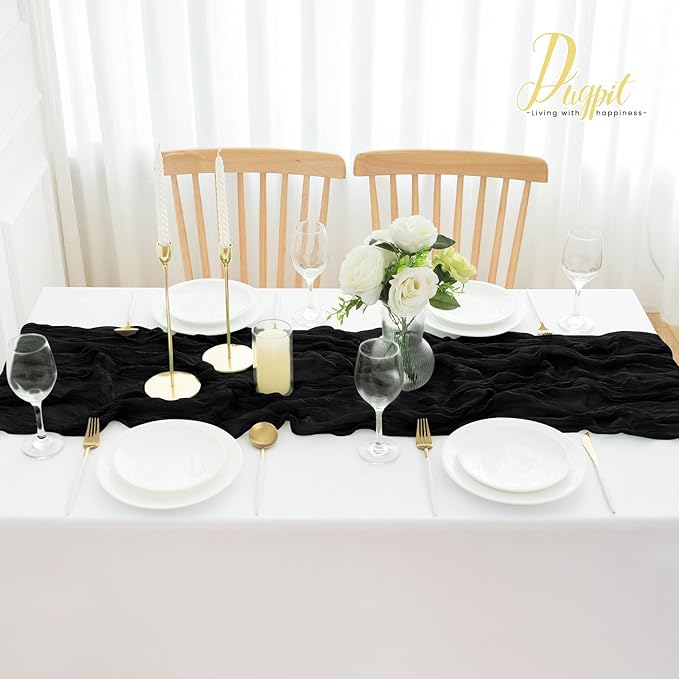 16Pack Black Table Runner 10FT Black Cheesecloth Table Runner 35x120Inch Long Boho Cheese Cloth Table Runners Rustic Gauze Table Runners for Party Wedding Table Decor