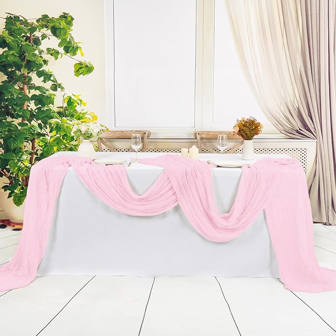24 Pack Light Pink Cheesecloth Table Runner,10FT Boho Gauze Table Runners,35 x 120 inch Rustic Long Sheer Fabric Cheese Cloth Table Runner for Wedding Party Bridal Shower Christmas Decorations