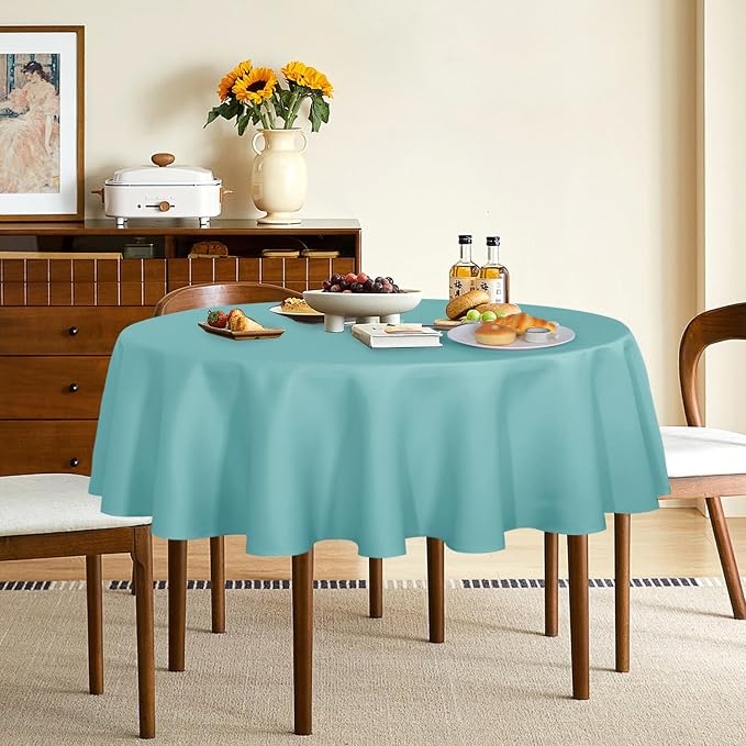 sancua Round Tablecloth - 60 Inch - Water Resistant Spill Proof Washable Polyester Table Cloth Decorative Fabric Table Cover for Dining Tables, Buffet Parties and Camping, Turquoise