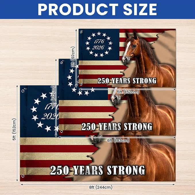 FLAGWIX American 250 Years Anniversary Horse Flag - Polyester Double-sided Yard Flags For Outside Grommet Flag, 3x5 ft - 4th of July Decorations for Home Yard Garden Decor Banner, Gifts For Men Women