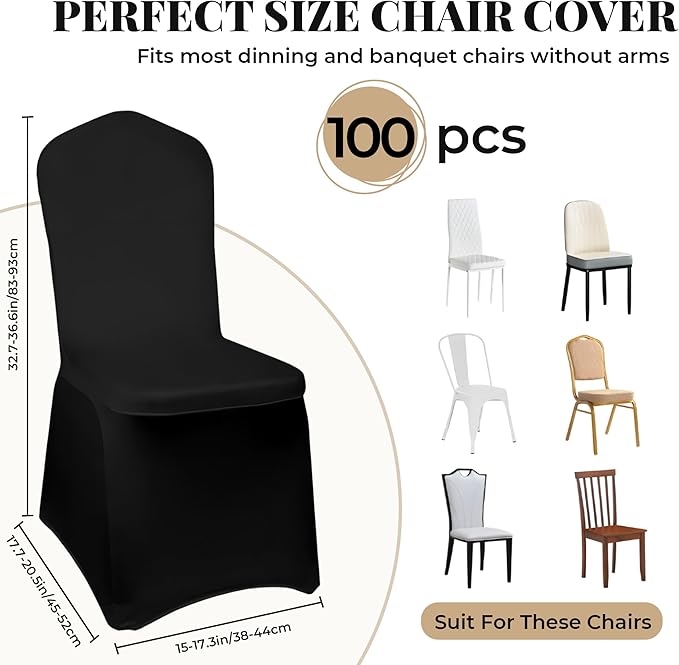 100 PCS Black Chair Covers, Stretch Spandex Chair Covers Universal Washable Fitted Chair Cover Protector for Wedding,Party, Banquet, Holidays, Celebration, Decoration（Black）