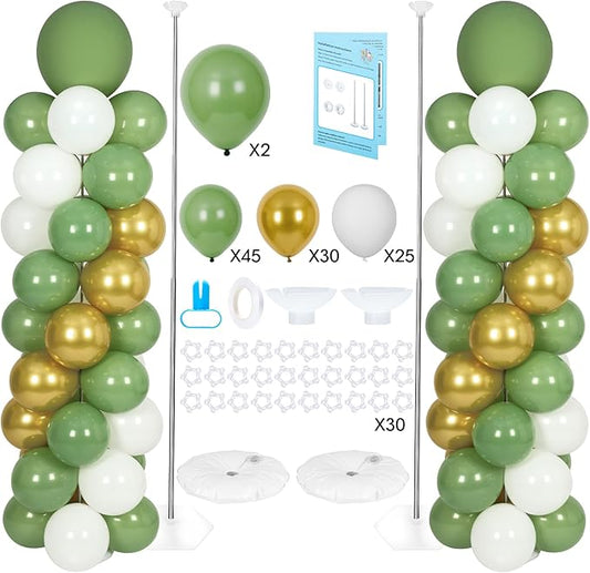 Balloon Column Stand with 102 Balloons, Balloon Column Kit Set of 2, Metal Balloon Tower Stand with Base for Floor, Height Adjustable from 1.57 to 7 Ft, For Party Decorations
