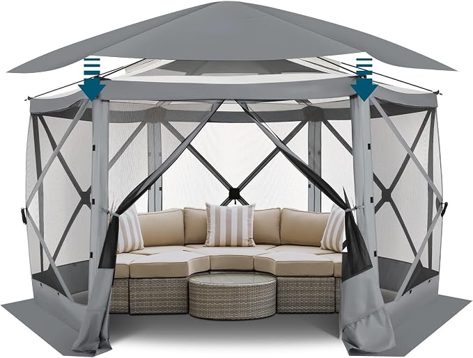 COBIZI 12x12 FT Pop Up Canopy Stargazing Tent, Gazebos On Clearance with Removable Roof,Instant Screened in Gazebo, Screen Tents Portable carpas para Patio for Outdoor Camping,Backyard, Garden, Gray