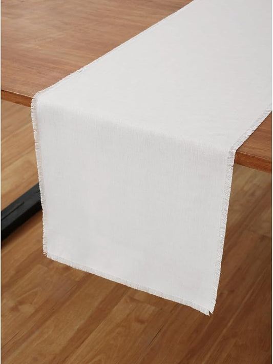 Solino Home Linen White Table Runner 72 Inches Long - Fringe, 100% Pure Linen 14 x 72 Inch Table Runner for Mothers Day, Spring, Summer, Memorial Day