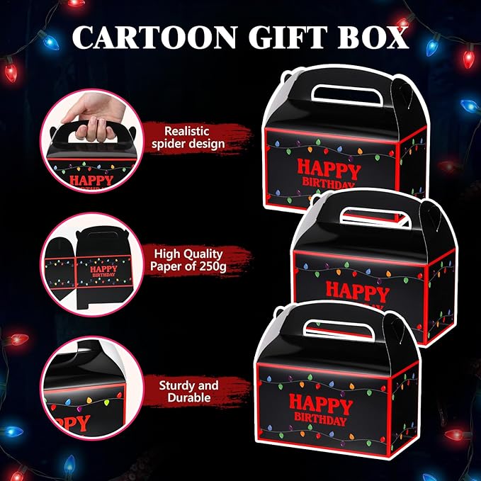 Marspark 12 Pack Strange Birthday Party Supplies, Paper Gift Boxes, Cartoon Candy Treat Boxes for Strange Themed Birthday Party Decorations(Spooky Pattern)