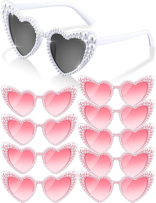 10 Pcs Bachelorette Party Sunglasses Pearl Heart Shaped Sunglasses Bridesmaid Gifts for Women Bride Wedding Party