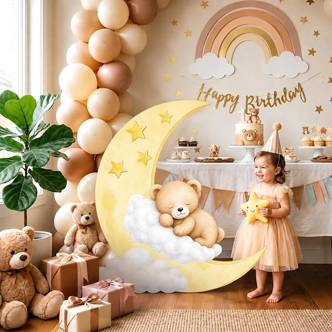 4ft Bear Baby Shower Decorations, Large Moon and Bear Cardboard Cutout Cute We Can Bearly Wait Theme Photo Booth Prop for Birthday Gender Reveal Party Supplies Outdoor Indoor