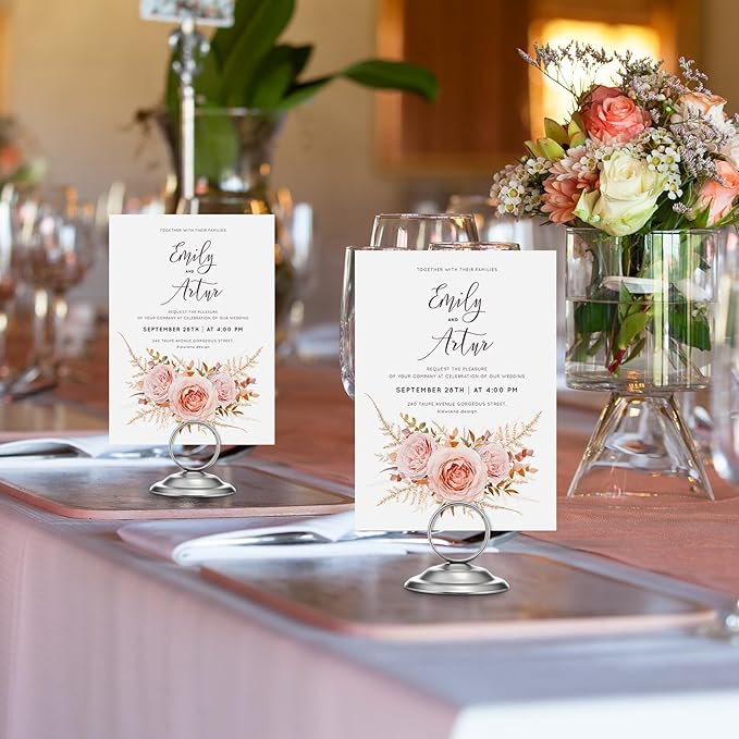 MotiMind 24 Pcs Table Number Holders-Metal Place Card Holders Table Number Stands Tabletop Sign Stands for Photos, Menu, Memo, Notes, Wedding, Restaurant, Banquet, Birthday(Matte Silver)