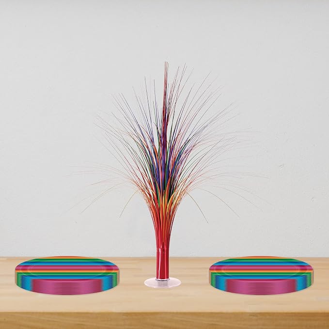 Beistle 2-Pack Metallic Spray Centerpiece, Rainbow Multicolor Decoration for Birthday Parties & Occasions, Table Decor for Special Events, 19”