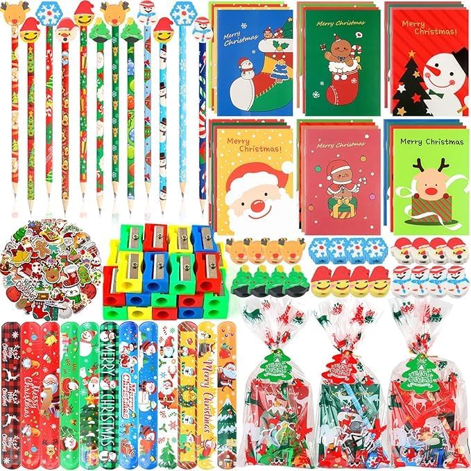 ANPHILE Christmas School Party Favors, 24 Pack Christmas Stationery Goodie Bags Xmas Bulk Classroom Gifts for Students Kids Holiday Gifts