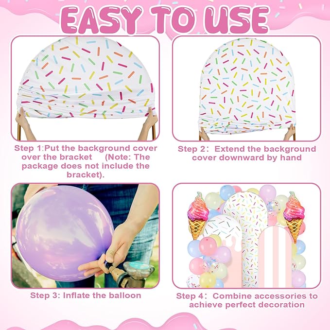 Foilswirl 34 Pcs Sweet One Birthday Decorations Pastel Donut Ice Cream Balloon Arch Backdrop Covers Pastel Spandex Arch Backdrop Cover with Ice Cream Foil Donut Balloons for Sweet Birthday Party