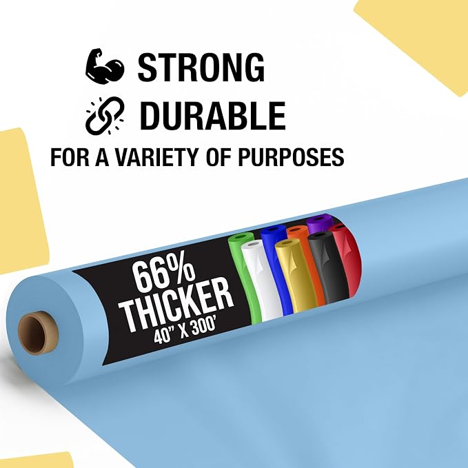 Party Solids 66% Thicker Premium Light Blue Plastic Table Cover Roll 40" X 300' Table Cloth Plastic Cover Roll Quality Thick Banquet Rolls Disposable Tablecloth Rolls Strong American Based Company