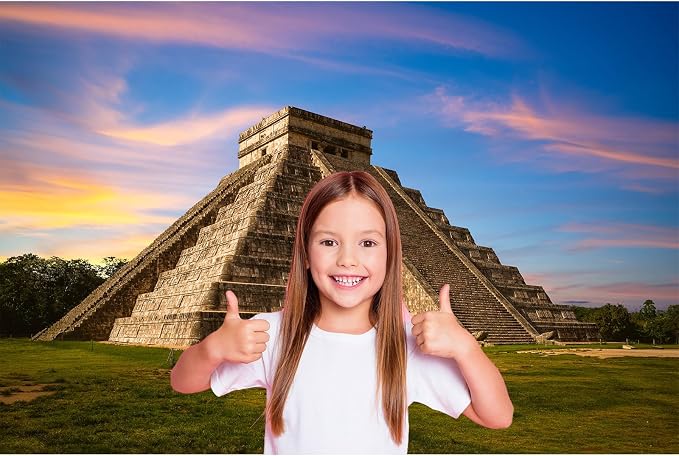 Pyramid Backdrop Sunset Sunrise Ancient Mayan Ruins Photography Background View Wonder of The World Mexico Culture Historical Building Backdrop Maya Travel Background Decorations Props 12x8ft