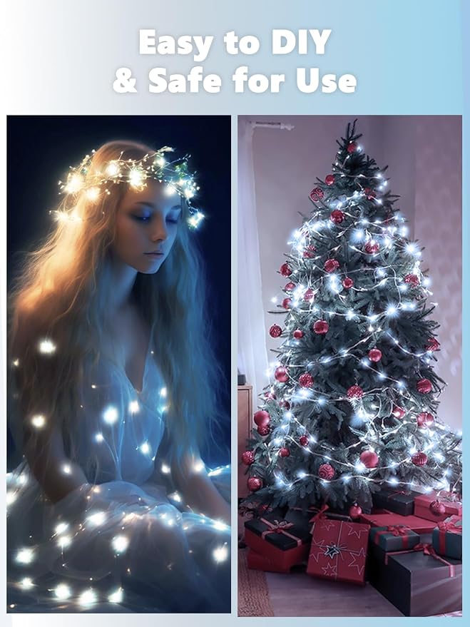 2 PK Each 80 LED 26FT Fairy Lights Battery Operated Remote Timer Cool White | 8 Modes, Bendable & Waterproof Wire, Twinkle String Light for Indoor Outdoor Christmas Tree Centerpieces Garland DIY Decor