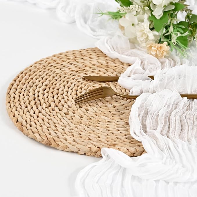 12 Pack White Cheesecloth Table Runner 10FT Boho Gauze Cheese Cloth Table Runner Rustic Sheer Fabric Table Runners for Wedding Bridal Shower Baby Shower Party(21.5×120 Inch)