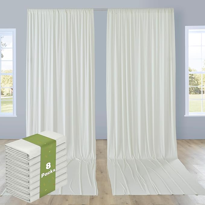 8 Panels 5x12ft Backdrop Curtains for Parties, Wrinkle Free 8 Panels 12 ft Long Polyester Ivory Photo Backdrop Drapes Back Drop Cloth for Wedding Birthday Photography Background Party