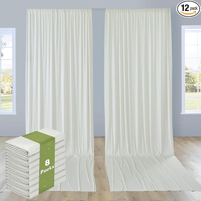 40ftx14ft Ivory Backdrop Curtains for Parties, Wrinkle Free Polyester Ivory Photo Backdrop Drapes 8 Panels 14 ft Long Back Drop Cloth for Wedding Birthday Photography Background Party