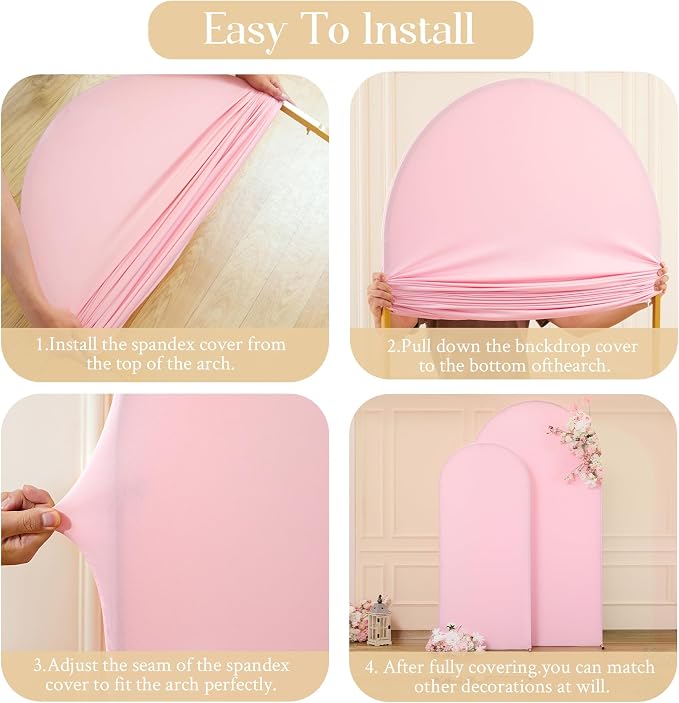 7.2FT 6FT Arch Backdrop Cover for Wedding, Set of 2 Stretchy Spandex Fitted Arch Stand Cover for Baby Shower, Birthday Party Decor, Chiara Backdrop Cover with Double-Sided Design(Pink, Hot Pink)
