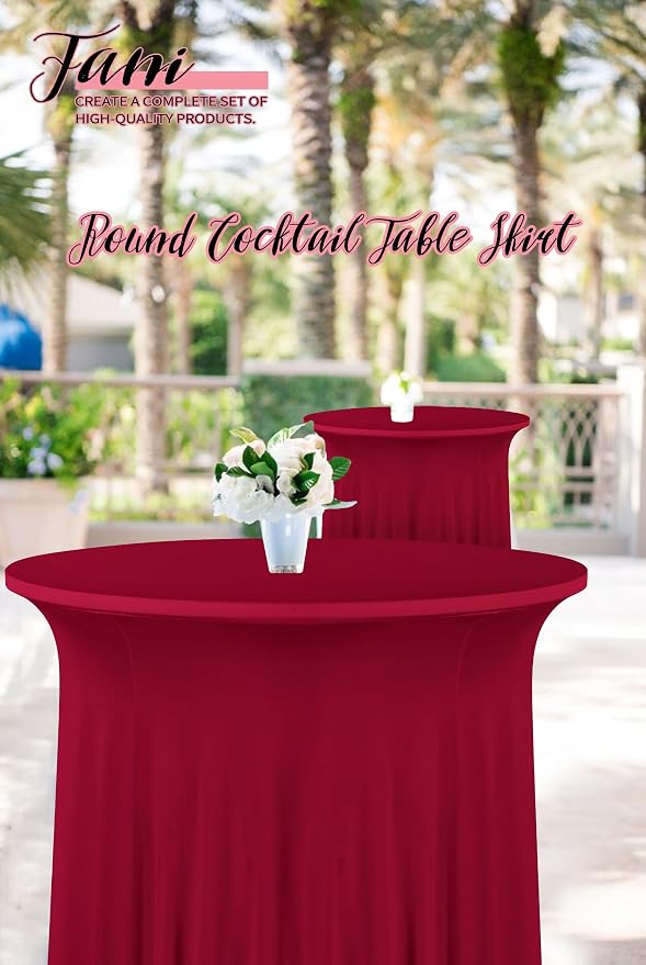 fani 6 Packs 32"x 43" Round Cocktail Table Skirt, Spandex Fitted High Top Table Skirt, Spandex Stretch Cocktail Tablecloth for Wedding Party Bar Banquet Birthday Tables(Burgundy)