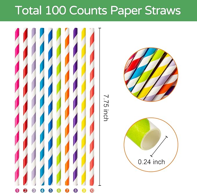 PakTalk 100 Pack Pink Paper Straws for Drinking, Disposable and Biodegradable, Food Grade 4-Layer Eco-Friendly Straws for Birthdays, Weddings, Baby Showers (0.24" x 7.75")