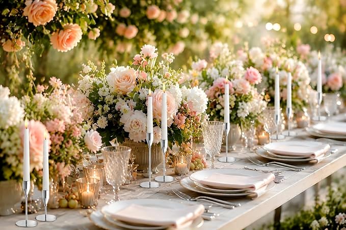 Silver Taper Candle Holders for Wedding Table Centerpiece,Tall Taper Candlestick Holders Bulk Set of 27,Metal Candle Stick Holders for Dinning or Mantel Centerpiece,Party Home Decor