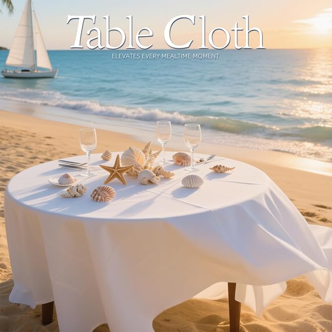 WIGENIUS 10 Pack Ivory Table Cloth Round Tablecloths 90 Inch,Polyester Table Cloth for 5 Foot Round Tables,Wrinkle Resistant Washable Fabric Table Covers for Party,Wedding Banquet