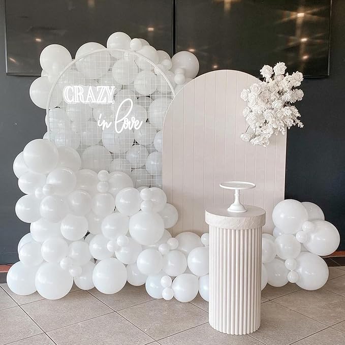 Jobkoo White Balloons 113Pcs Arch Garland Kit 5/10/12/18Inch Matte White Helium Party Balloons Latex for Birthday Engagement Decorations