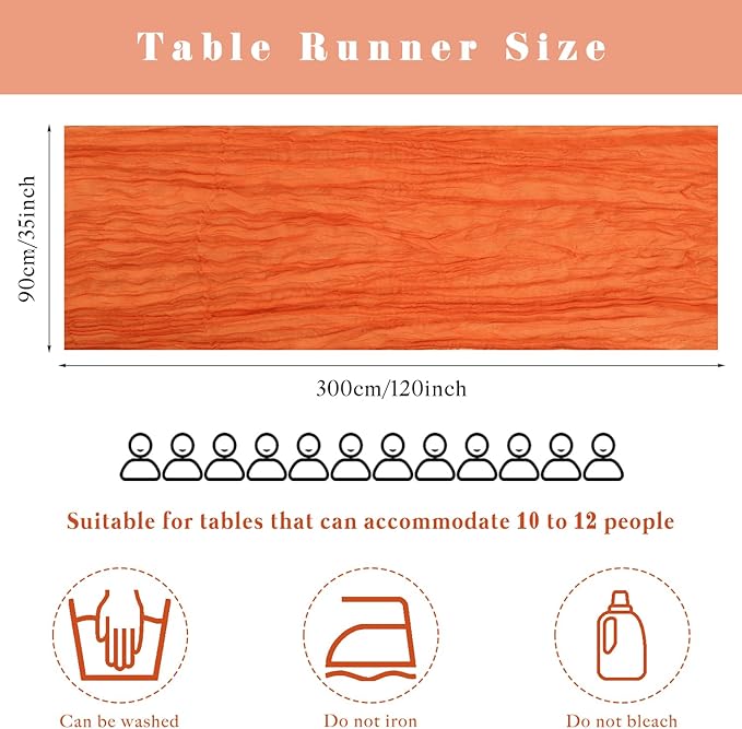 10FT Orange Cheesecloth Table Runner Boho Gauze Fabric Runner for Tables Rustic Sheer Runner for Wedding Bridal Shower Birthday Holiday Party Cake Table Arbor Decor (35 x 120 Inches Long)