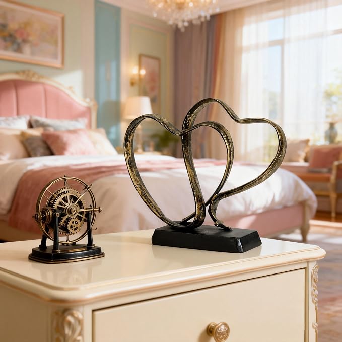 Anniversary Wedding Gifts for Couple - Two Hearts and Cross Iron Sculpture, 1st to 50th for Her and Him,Decorative Hearts Statue Includes Present Box and Poem Card