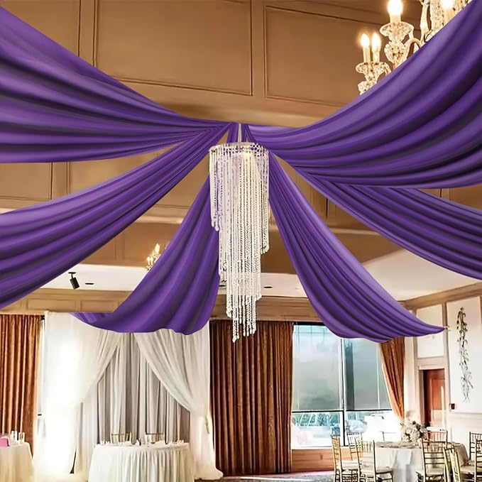 DUOBAO Chiffon Ceiling Drapes 20ft Purple Wedding Backdrops Sheer Curtains for Reception Wedding Ceremony Sheer Arch Fabric Perfect for Tent, Banquet Hall, and Event Party Supplies - 6 Panels 5x20ft