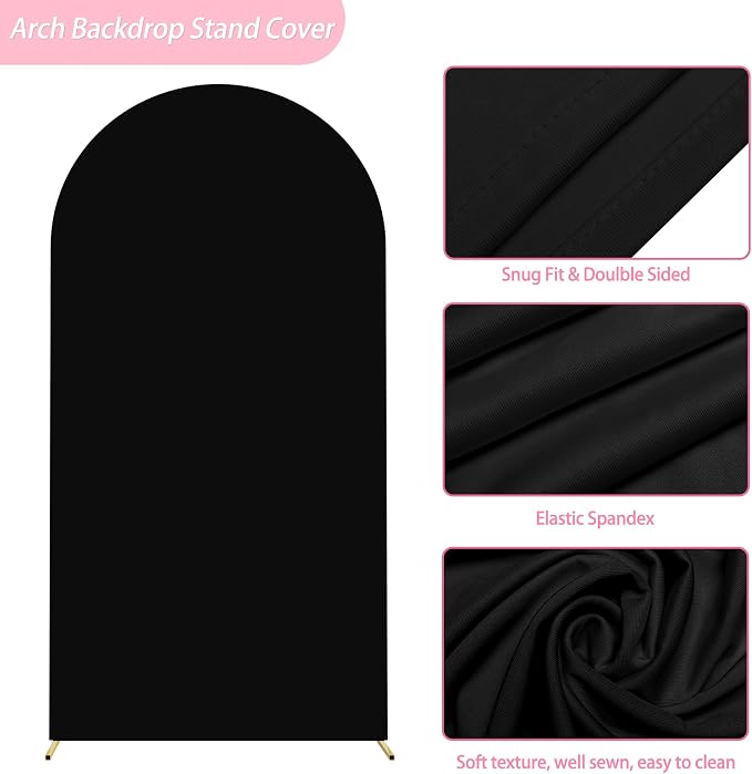 Putros Arch Backdrop Stand and Cover Set, 6.6ft, Gold Arch Stand with Black Cover, Metal Arched Background Frame for Wedding, Birthday Party, Baby Shower, Photography Decoration