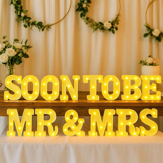 Honoson 14 Pcs Soon to Be Mr and Mrs Light Sign Wedding Party Decoration LED Neon Light up Sign Table Decoration for Wedding Engagement Bridal Shower Party