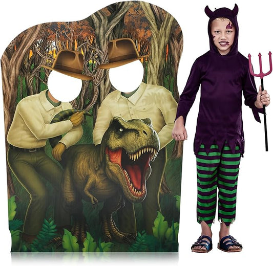4.2 ft Dinosaur Hunters Cardboard Cutout Photo Props Standup Dinosaur Theme Party Decorations Jurassic Backdrop Life Size T-rex Hole in Face Stand up for Birthday Party Supplies