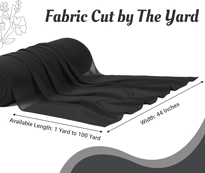 MDS Pack of 20 Yard Chiffon Fabric, Sheer Soft Draping Fabric Bolt for Wedding Party Backdrop Arch Decoration, Apparel Bridal Dress Sewing DIY Crafts Solid Gauze Fabrics 44” Wide - Black