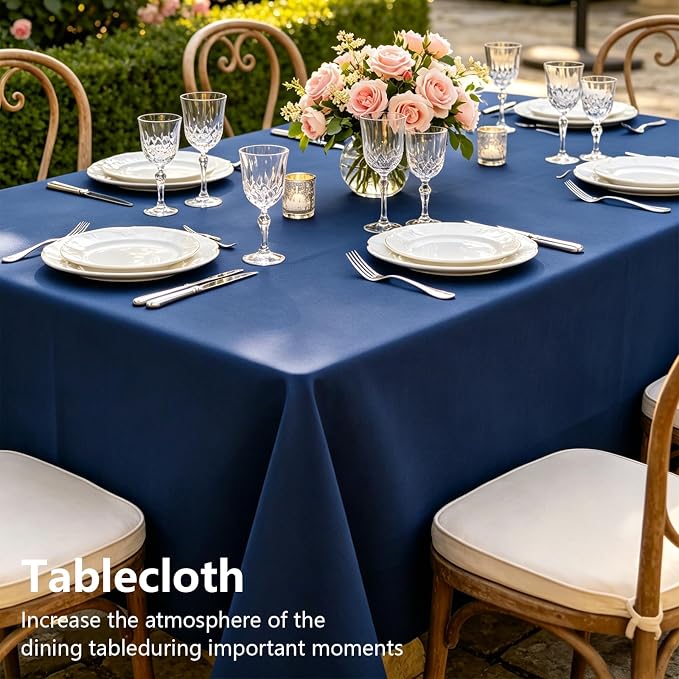 WIGENIUS 2 Pack Blue Table Cloth Rectangle Tablecloths 60X102 Inch,Polyester Table Cloth for 6 Foot Rectangle Tables,Wrinkle Resistant Washable Fabric Table Covers for Party,Wedding Banquet