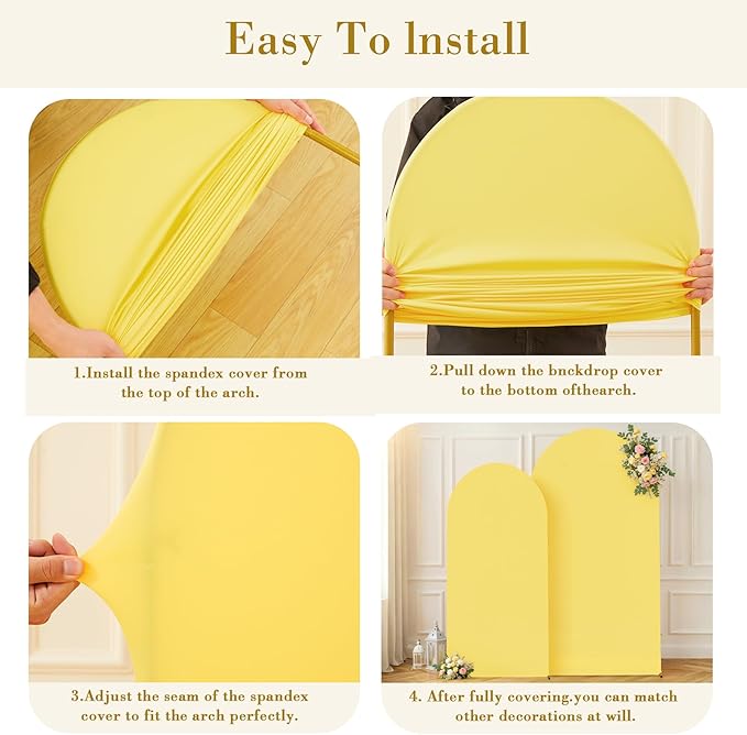 Yellow Arch Cover Set of 2-7.2 and 6FT Yellow Arch Backdrop Cover Spandex Fitted Birthday Party Arch Stand Covers Stretchy Backdrop for Baby Shower Bridal Shower Ceremony Wedding Photo Background