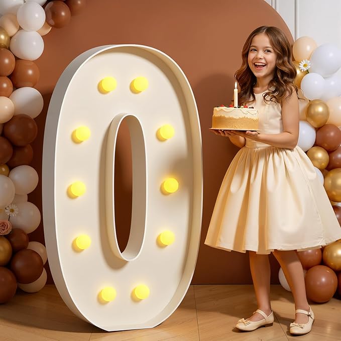 Marquee Numbers 4 Feet Tall 4FT Large Light Up Numbers 0 for 30th 40th 50th 60th Birthday Party Decorations Men Women Light Up Sign Anniversary Party Decor Foam Board