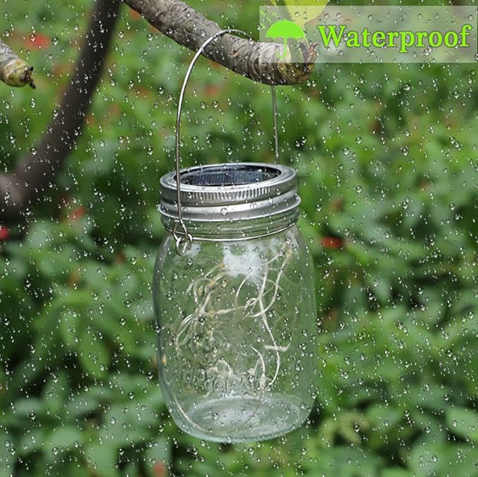 SmilingTown Solar Light for Mason Jars 20 LED Outdoor Fairy String Light Lids with Hangers for Jar Lantern Waterproof Rust Resist for Patio Lawn Garden Decor No Jars 10 Pack (Warm White)