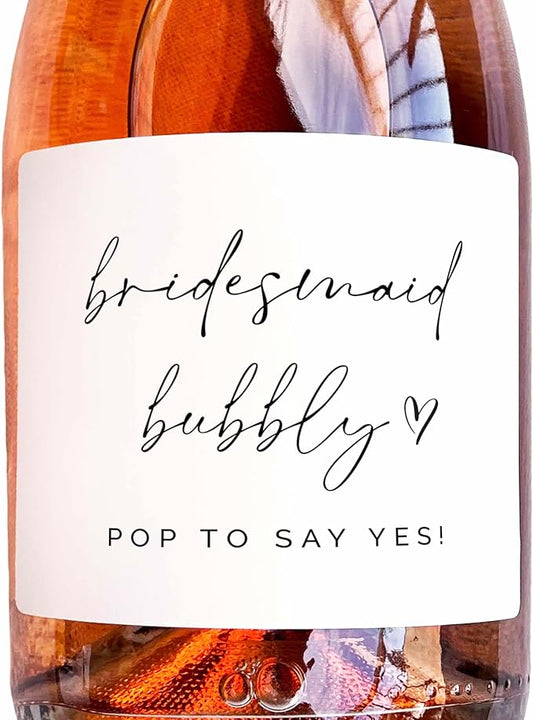 Bridesmaid Bubbly - Set of 8 Waterproof Champagne Bottle Labels, Proposal Idea for Bridesmaids, Maid of Honor & Matron of Honor