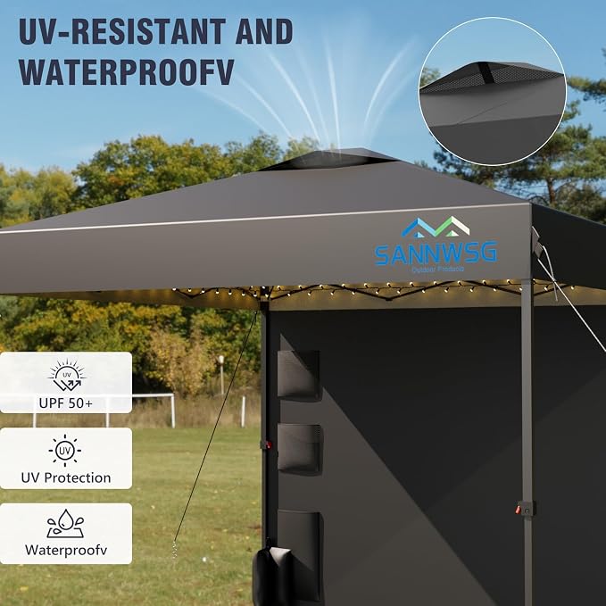 12X12 Pop Up Canopy Tent,Heavy Duty One Person Set Up Event Tent,Removable Pockets Sidewall, Easy Up Canopy with One Push Button for Extra Storage,Grey