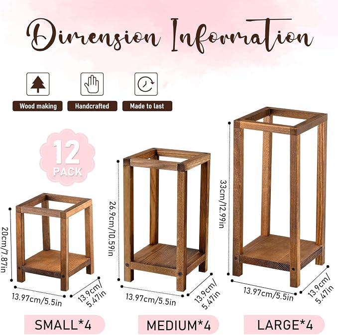 Geelin 12 Set Wooden Wedding Lantern Centerpiece Decor Baptism Lantern Candle Holder for Table Centerpiece Wedding Party Baby Shower Home Country Porch Patio Decor(7.87'', 10.59'', 12.99'',Wood Color)