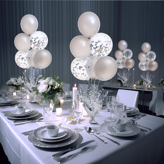 2 Set Silver Balloon Centerpieces for Tables Silver Balloons Stand Kit for Birthday Party Baby Shower Wedding Bridal Shower Retirement Engagement Graduation Prom Table Decorations