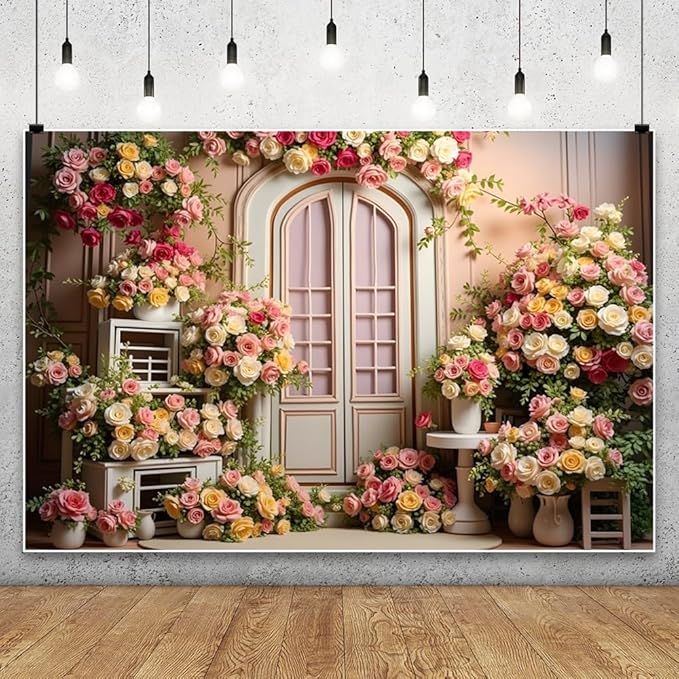 9x6ft Pink Flowers Wedding Backdrop Elegant Rose Blossom Floral Plant Woman Bride Party Girls Photography Background Bridal Shower Photo Studio Shoot