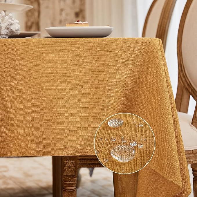 BALCONY & FALCON Rectangle Tablecloth Washable Wrinkle Resistant and Water Proof Table Cloth Decorative Linen Fabric Tablecloths for Dining Parties Kitchen Wedding and Outdoor Use (Golden, 47x63)