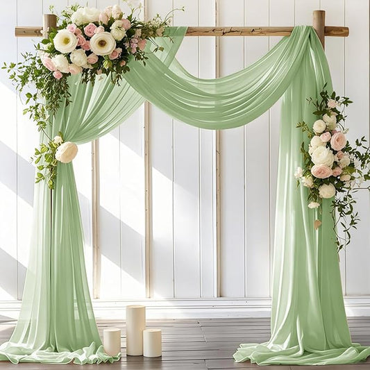 LINXTAR Wedding Arch Draping Fabric 30'' x 18FT Sheer Chiffon Arch Drape Backdrop 1 Panel Sage Green Drape for Bridal Shower Baby Shower Photo Booth Church Decor Birthday Party Outdoor Decor