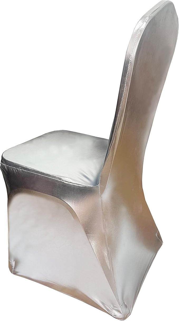 2pcs Stretch Polyester Spandex Dining Chair Cover Covers Slipcovers for Wedding Banquet Party (Metallic Silver, 2)