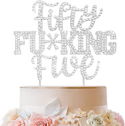 LINGTEER Happy 55th Birthday Funny Silver Rhinestone Cake Topper - Cheers to 55 Years Old,Happy 55th Birthday Cake Centerpieces Topper Decorations Gift Sign.