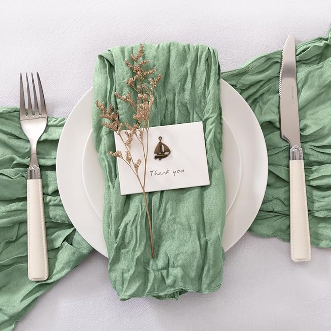 50 Pack Sage Green Spring Summer Cheesecloth Napkins Cloth Washable Cloth Napkins Set of 50 Bulk 21x21 Inches for Wedding Baby Bridal Shower Birthday Dinner Party Table Decor