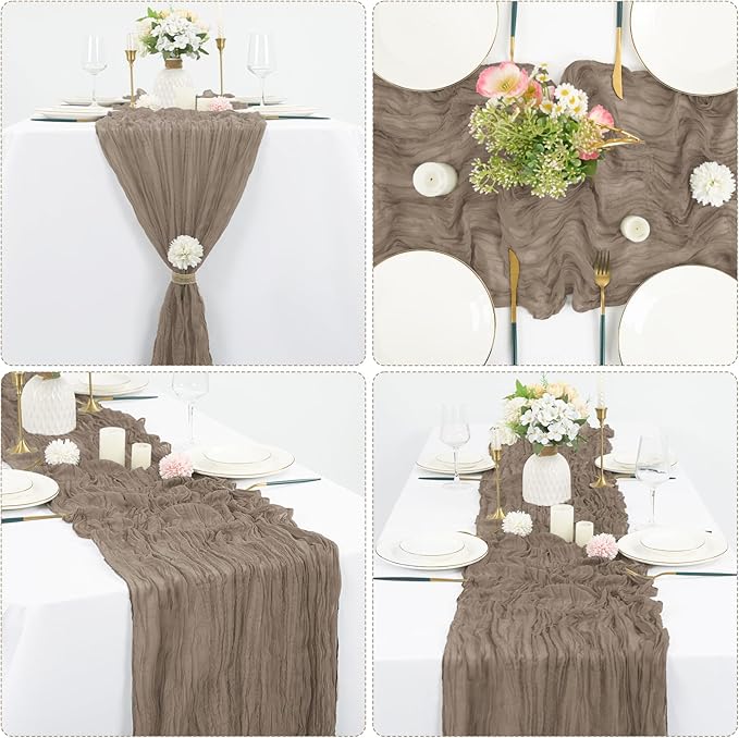 10 Pcs Nude Cheesecloth Table Runner 10FT, Gauze Table Runner for Wedding Reception Sheer Bridal Shower Birthday Party Boho Table Decoration, Rustic Romantic Wedding Runner