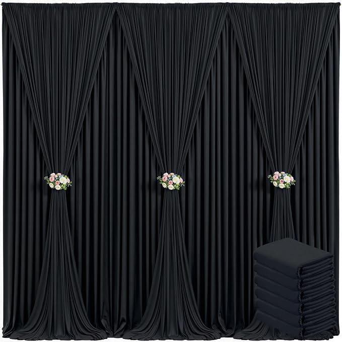 6 Panels Black Backdrop Curtain for Parties Black Wrinkle Free 30ft x 10ft Backdrop Drapes for Birthday Party Wedding Photo Photography Polyester Fabric Background Decoration